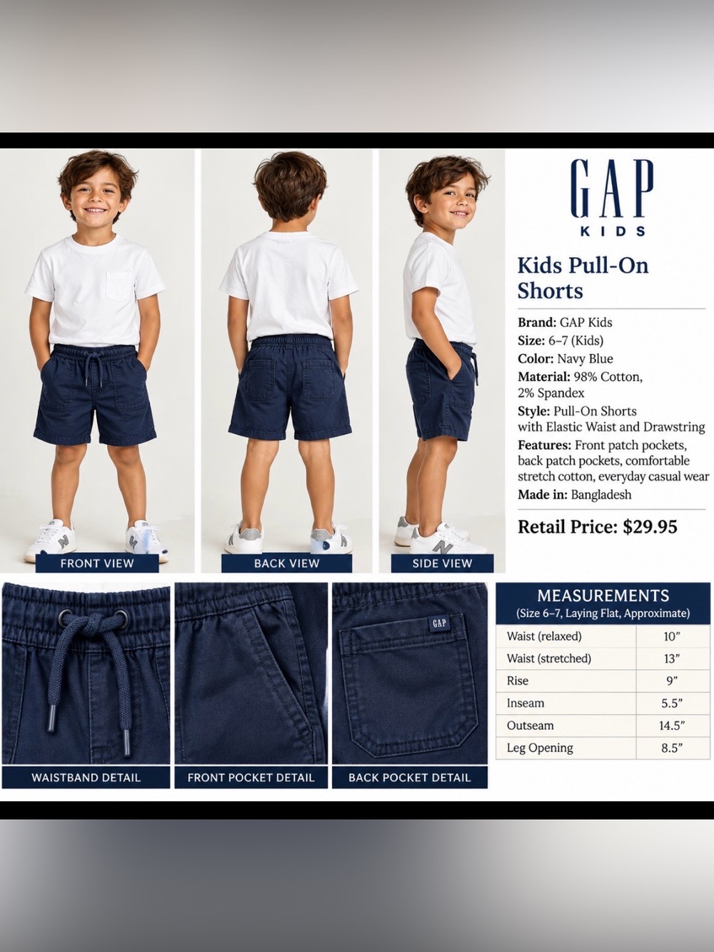 GAP Kids’ Navy Pull-On Navy Shorts, Size 6-7